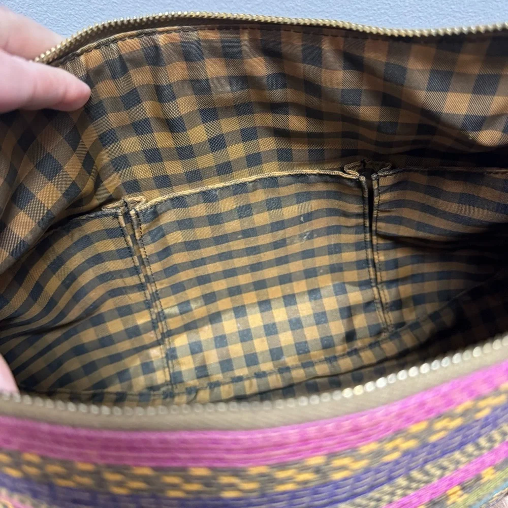 Eric Javits New York Squishee‎ Striped Straw Chain Strap Hobo Bag